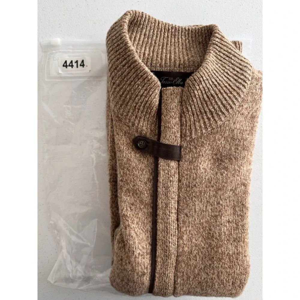 Tasso Elba Men's‎ Lambswool Brown Zip Front Sweater Cardigan Size Medium